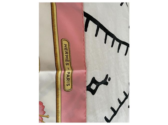 Quadrato in seta Hermès rosa e bianco - vista 4