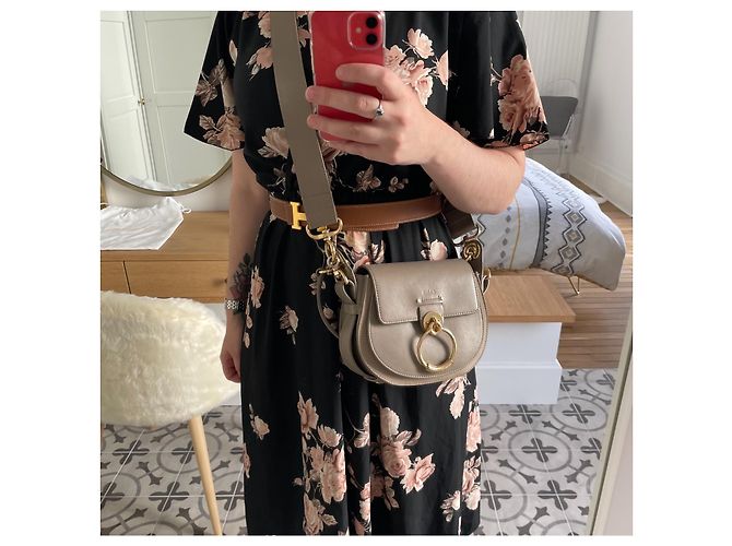 Borsa a mano Chloé Tess piccola in pelle verde e grigia Grigio - vista 7