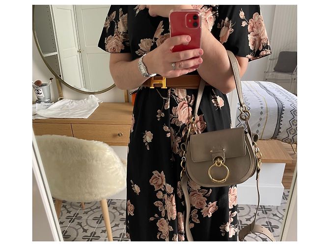 Borsa a mano Chloé Tess piccola in pelle verde e grigia Grigio - vista 8