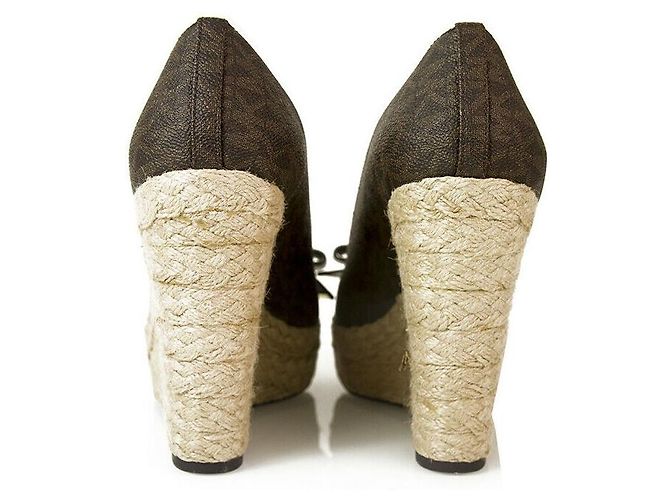 Michael Kors Meg Brown Monogram Canvas Bow Zeppa Platform Peep Toe Scarpe 7.5 M - vista 7