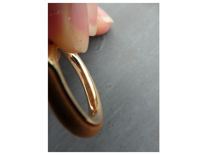 Modelo kyoto de anel de lenço Hermès em aço permabrass e couro Gold hardware - vista 3