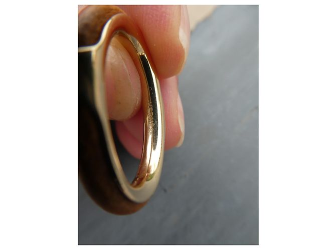 Modelo kyoto de anel de lenço Hermès em aço permabrass e couro Gold hardware - vista 5