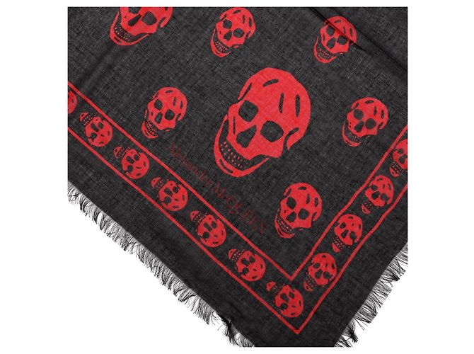 alexander mcqueen Totenkopf Schal aus Seidenmischung schwarz rot - Ansicht 2