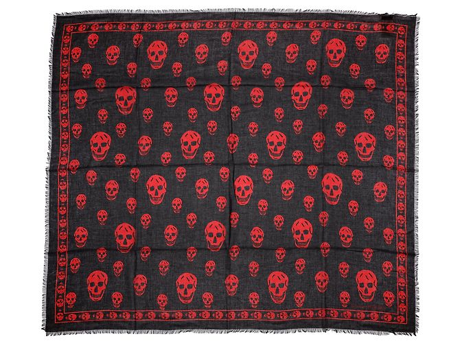 alexander mcqueen Totenkopf Schal aus Seidenmischung schwarz rot - Ansicht 3