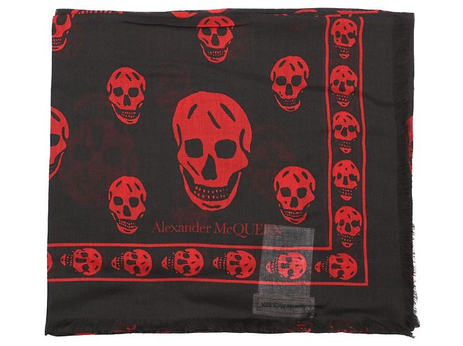 alexander mcqueen Totenkopf Schal aus Seidenmischung schwarz rot - Ansicht 4