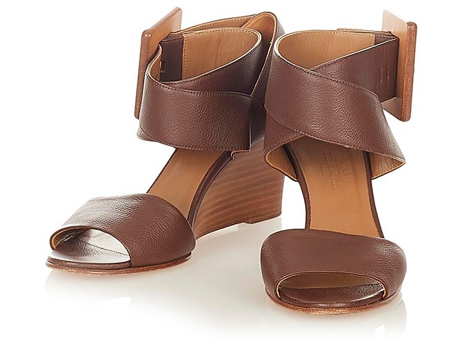 Hermès Sandali con zeppa in pelle marrone Hermes Marrone scuro - vista 2