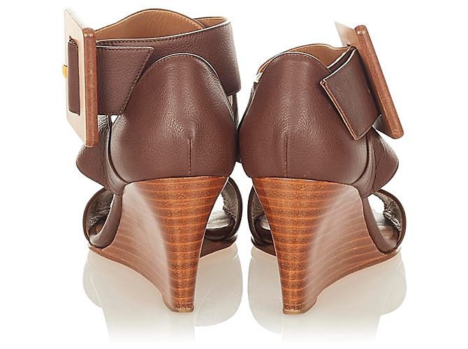 Hermès Sandali con zeppa in pelle marrone Hermes Marrone scuro - vista 3
