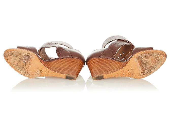 Hermès Sandali con zeppa in pelle marrone Hermes Marrone scuro - vista 4