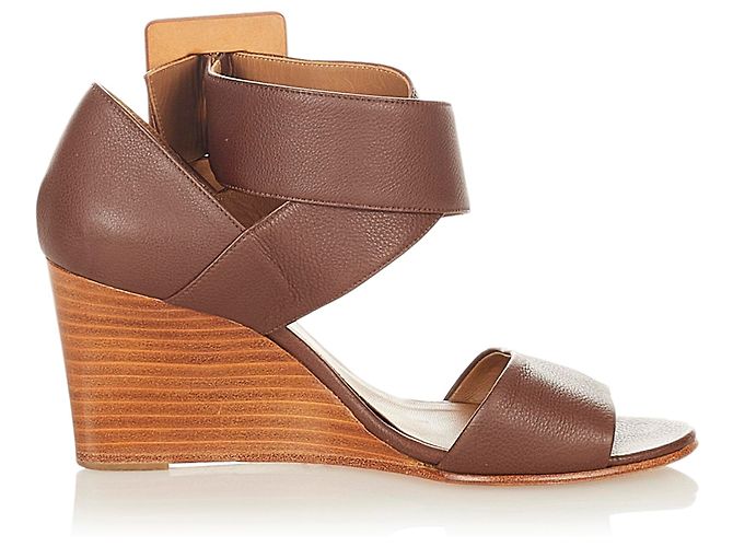 Hermès Sandali con zeppa in pelle marrone Hermes Marrone scuro - vista 6