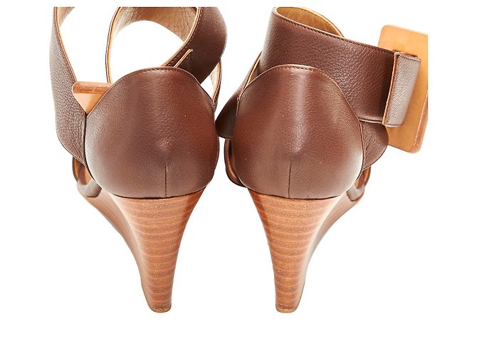 Hermès Sandali con zeppa in pelle marrone Hermes Marrone scuro - vista 9