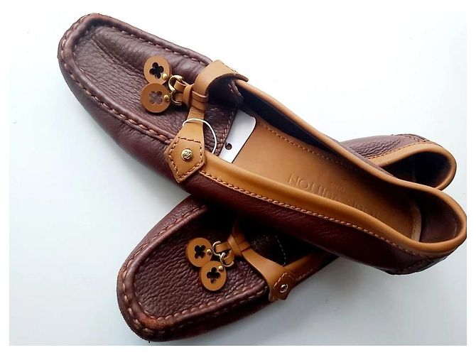 Mocassini Louis Vuitton Pelle Marrone Cognac Taglia 38 Caramello Rame - vista 11