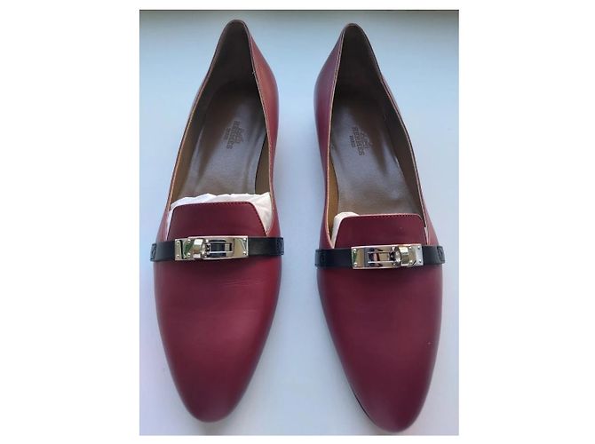 Ballerine Hermès Kelly Pelle Nero Argento Rosso Scuro Bordò - vista 5