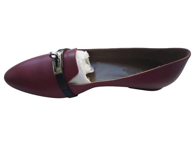 Ballerine Hermès Kelly Pelle Nero Argento Rosso Scuro Bordò - vista 6