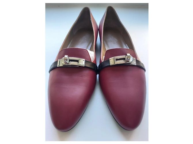 Ballerine Hermès Kelly Pelle Nero Argento Rosso Scuro Bordò - vista 8