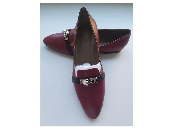 Ballerine Hermès Kelly Pelle Nero Argento Rosso Scuro Bordò - vista 9