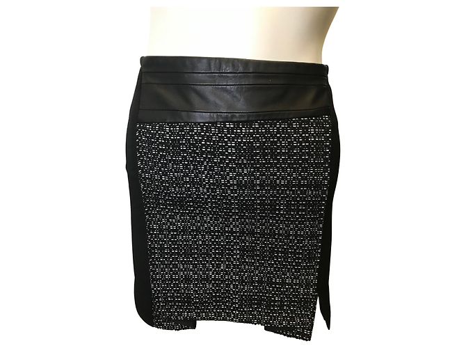 The Kooples Falda jaspeada con aplicación de piel de cordero Negro Blanco - vista 3