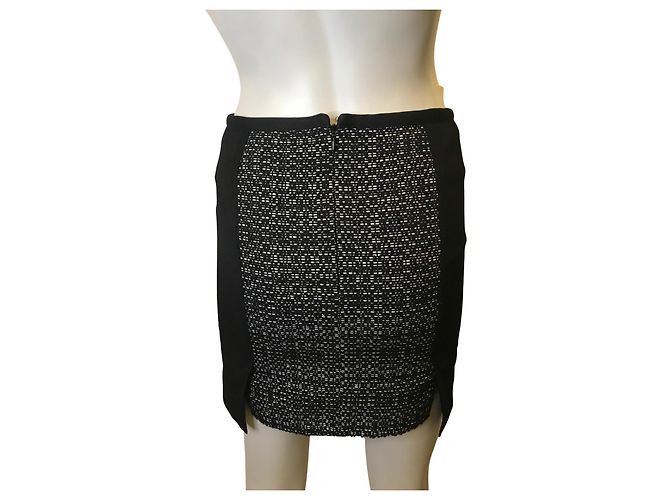 The Kooples Falda jaspeada con aplicación de piel de cordero Negro Blanco - vista 4