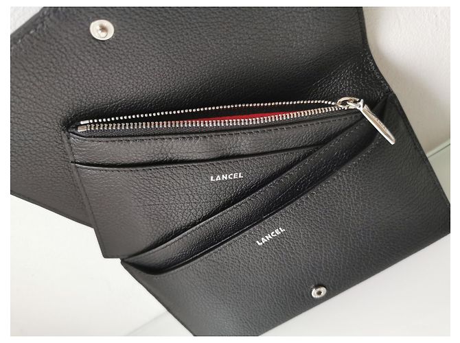 Cartera Lancel de piel negra granulada con tarjetero extraíble Negro - vista 5