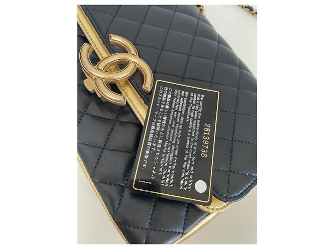Executive Borsa Chanel Session in pelle nera metallizzata Nero D'oro Metallico - vista 11