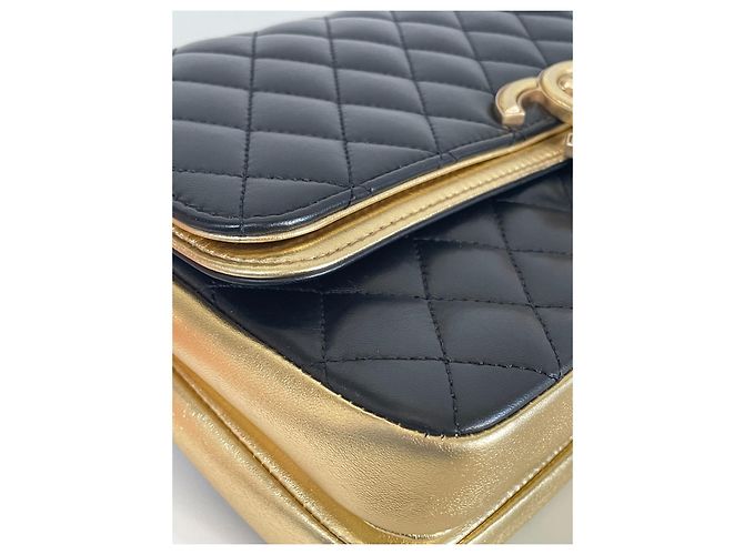 Executive Borsa Chanel Session in pelle nera metallizzata Nero D'oro Metallico - vista 13