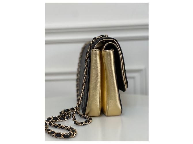 Executive Borsa Chanel Session in pelle nera metallizzata Nero D'oro Metallico - vista 3