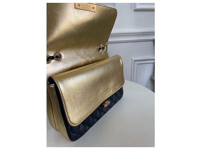 Executive Borsa Chanel Session in pelle nera metallizzata Nero D'oro Metallico - vista 6