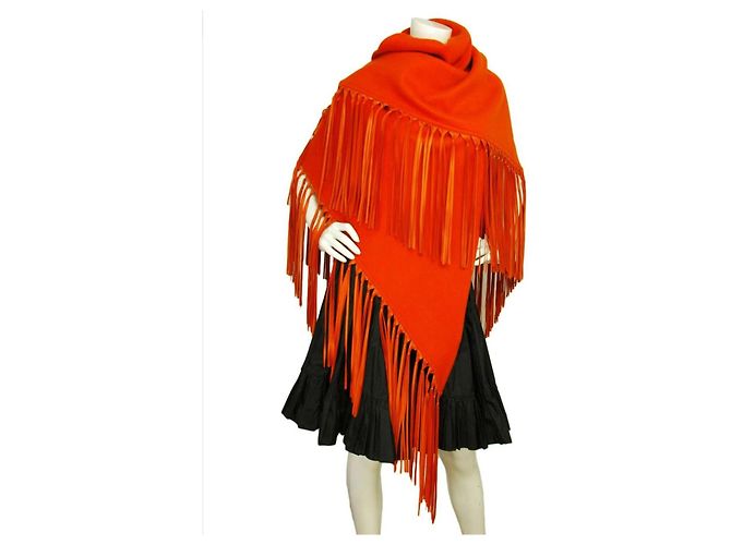 Poncho Hermès Arancione in Cashmere e Lana - vista 10