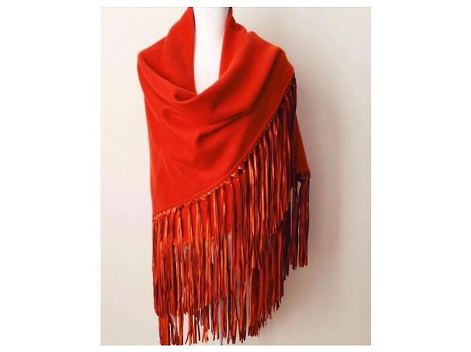 Poncho Hermès Arancione in Cashmere e Lana - vista 6