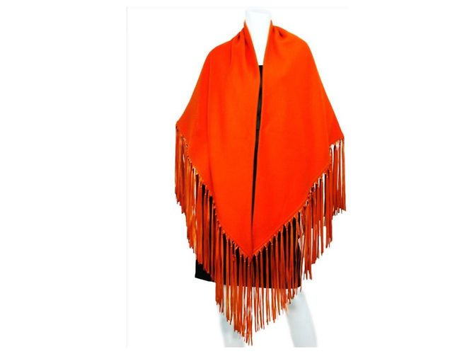 Poncho Hermès Arancione in Cashmere e Lana - vista 8