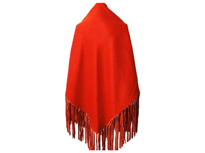 Poncho Hermès Arancione in Cashmere e Lana - vista 9