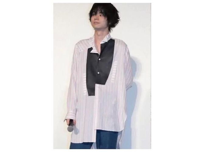 Camicia Loewe oversize asimmetrica in cotone a righe e pelle Nero Rosso Multicolore Crudo Crema Bianco sporco - vista 12