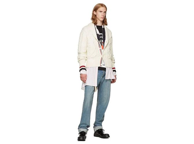 Camicia Loewe oversize asimmetrica in cotone a righe e pelle Nero Rosso Multicolore Crudo Crema Bianco sporco - vista 13