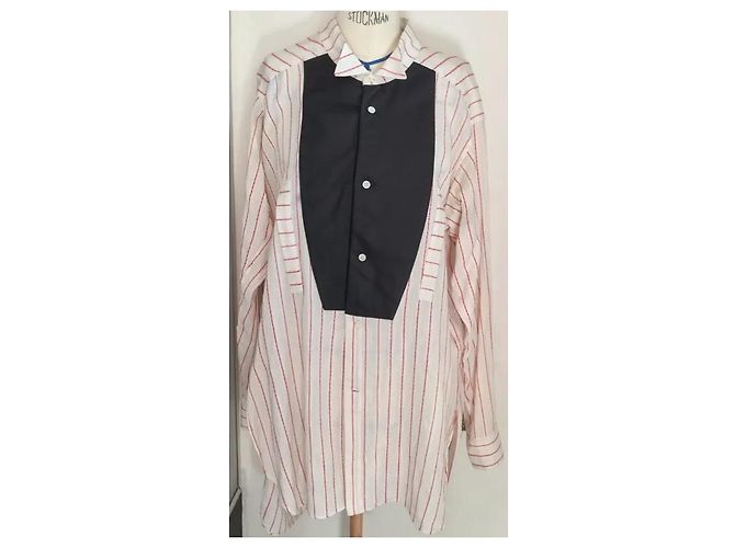 Camicia Loewe oversize asimmetrica in cotone a righe e pelle Nero Rosso Multicolore Crudo Crema Bianco sporco - vista 2