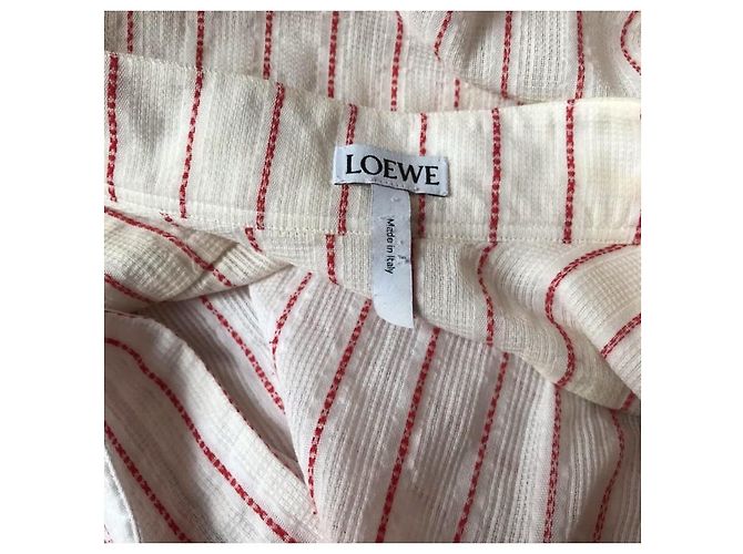 Camicia Loewe oversize asimmetrica in cotone a righe e pelle Nero Rosso Multicolore Crudo Crema Bianco sporco - vista 4