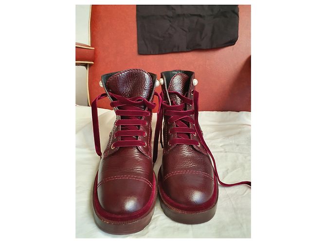 Stivaletti Chanel Rosso Scuro Pelle e Velluto 39 Bordò - vista 2