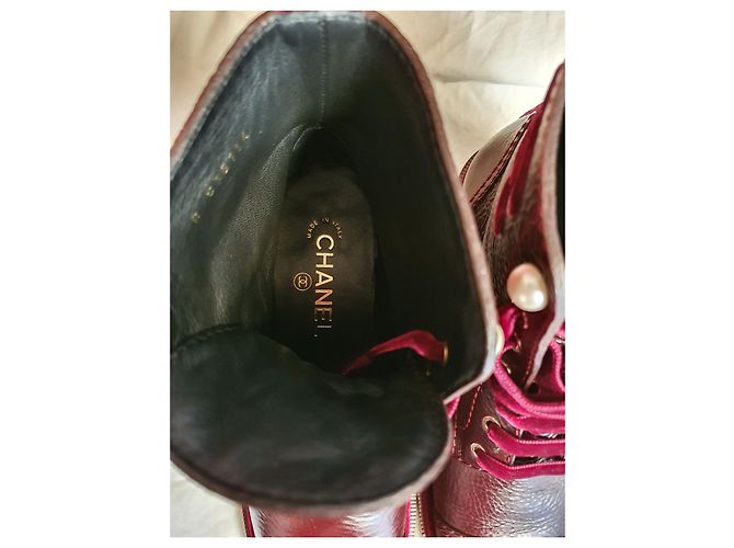 Stivaletti Chanel Rosso Scuro Pelle e Velluto 39 Bordò - vista 3