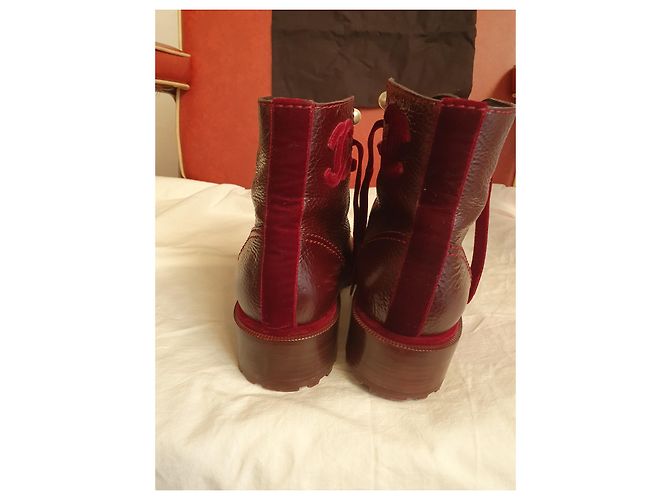 Stivaletti Chanel Rosso Scuro Pelle e Velluto 39 Bordò - vista 4
