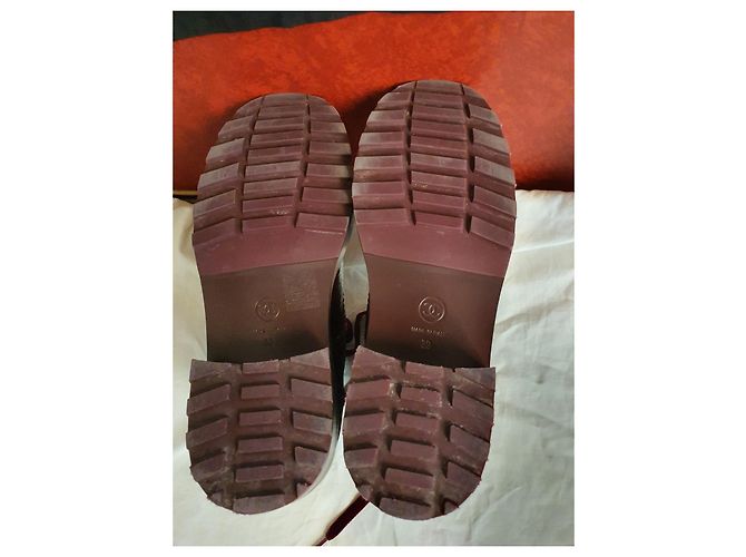 Stivaletti Chanel Rosso Scuro Pelle e Velluto 39 Bordò - vista 5