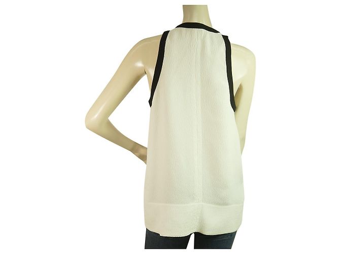 Helmut Lang Ivory & Black Long Silk Blouse Sleeveless Top Front Zip Size S/P White - view 2