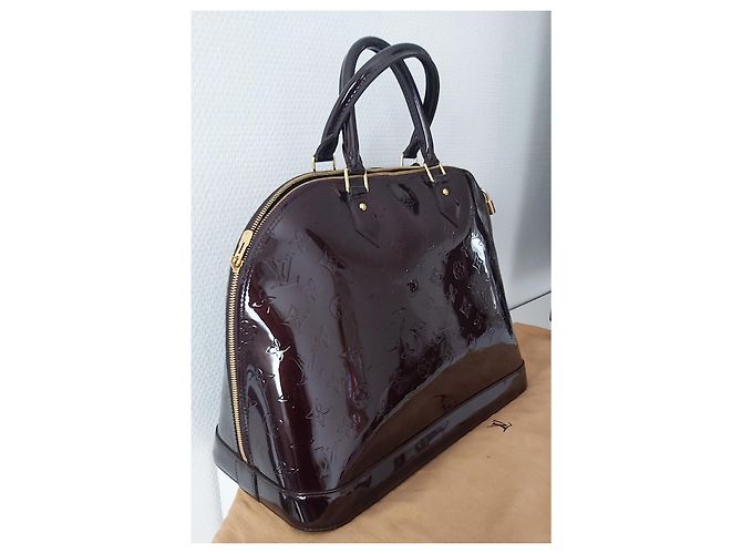Louis Vuitton Borsa Alma Aubergine Vernice D'oro Viola scuro - vista 4