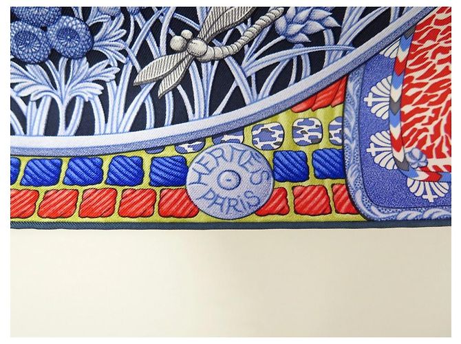 Hermès RARO NUOVO SCIARPA HERMES PARURES DES SAMOURAIS H003071S14 ALINE HONORE SETA BLU - vista 5