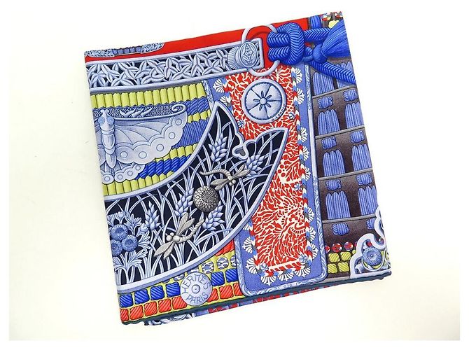 Hermès RARO NUOVO SCIARPA HERMES PARURES DES SAMOURAIS H003071S14 ALINE HONORE SETA BLU - vista 7