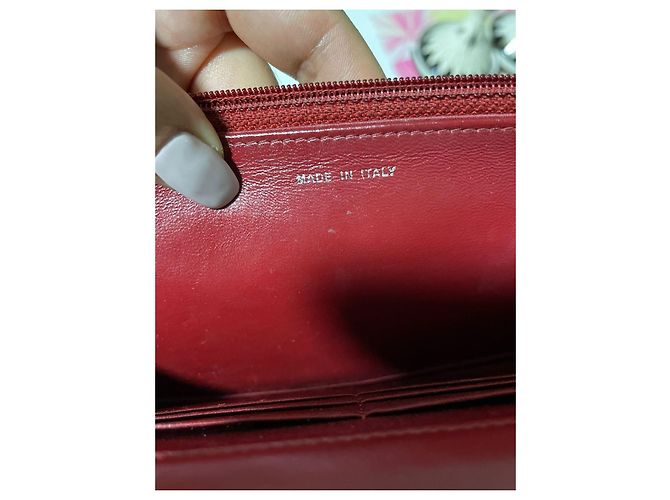 Wallet On Chain Pochette Chanel WOC Camellia en cuir rouge foncé Bordeaux - vue 3