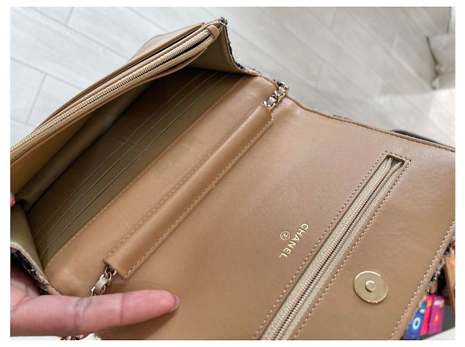 Portafoglio su Chain Chanel Beige - vista 3
