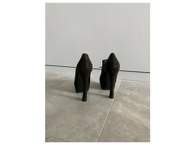 Yves Saint Laurent Botines de plataforma de tacón alto YSL Caqui - vista 7