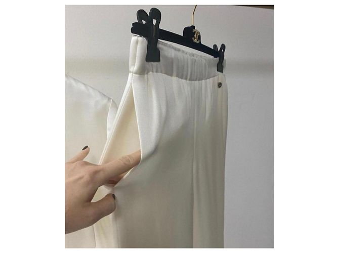 Blusa Calça Chanel Ivory Silk Gripoix Terno Bege - vista 6