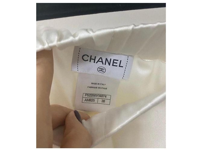 Blusa Calça Chanel Ivory Silk Gripoix Terno Bege - vista 7