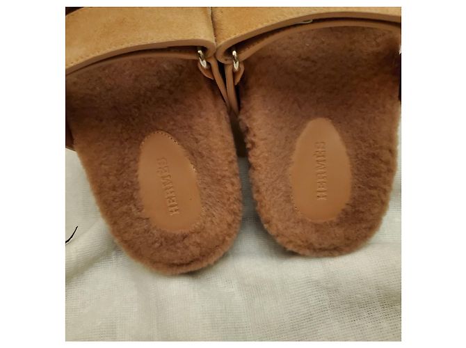 Hermès SANDALI IN PELLICCIA DI SHEARLING HERMES CIPRO Rosa Beige Caramello - vista 7