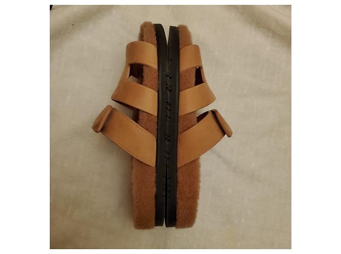 Hermès SANDALI IN PELLICCIA DI SHEARLING HERMES CIPRO Rosa Beige Caramello - vista 8