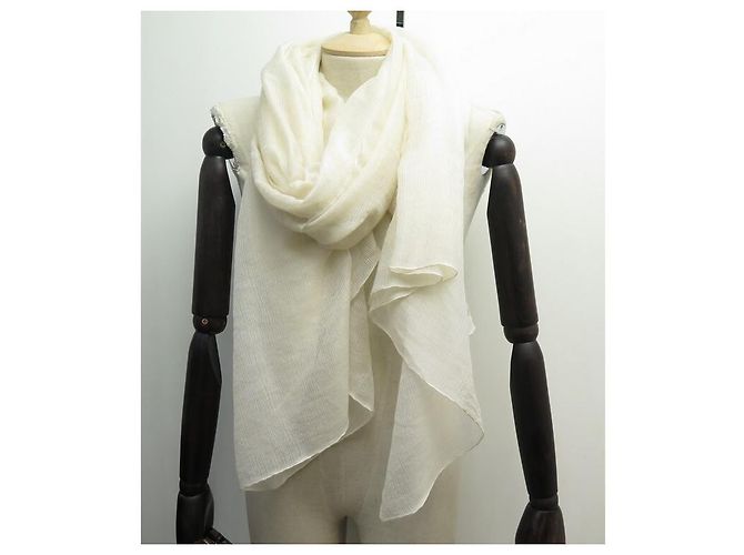 Plume Hermès FOULARD ETOLE HERMES MATCH PENA EM CASHMERE E SEDA NEPAL STOLE SHAWL Bege - vista 4